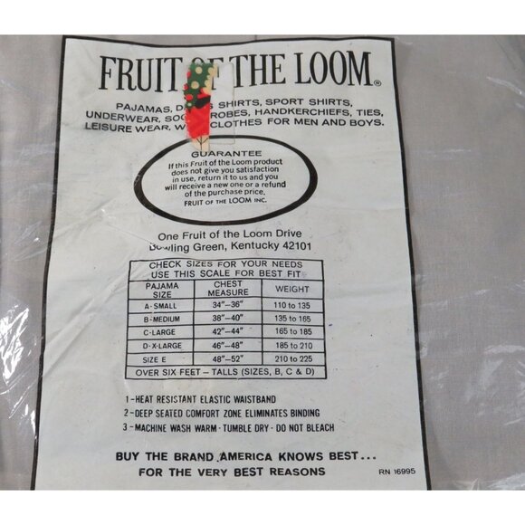 Fruit Of The Loom Men's Pajama Set C-Large Permanent Press Vintage Deadstock - Picture 4 of 4